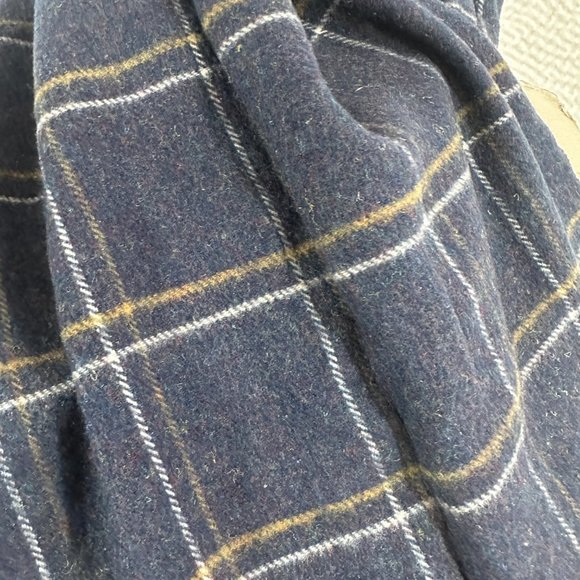 London Fog Cashmink Fashion Scarf Blue Gold Plaid Pattern Made in Germany - Picture 6 of 8